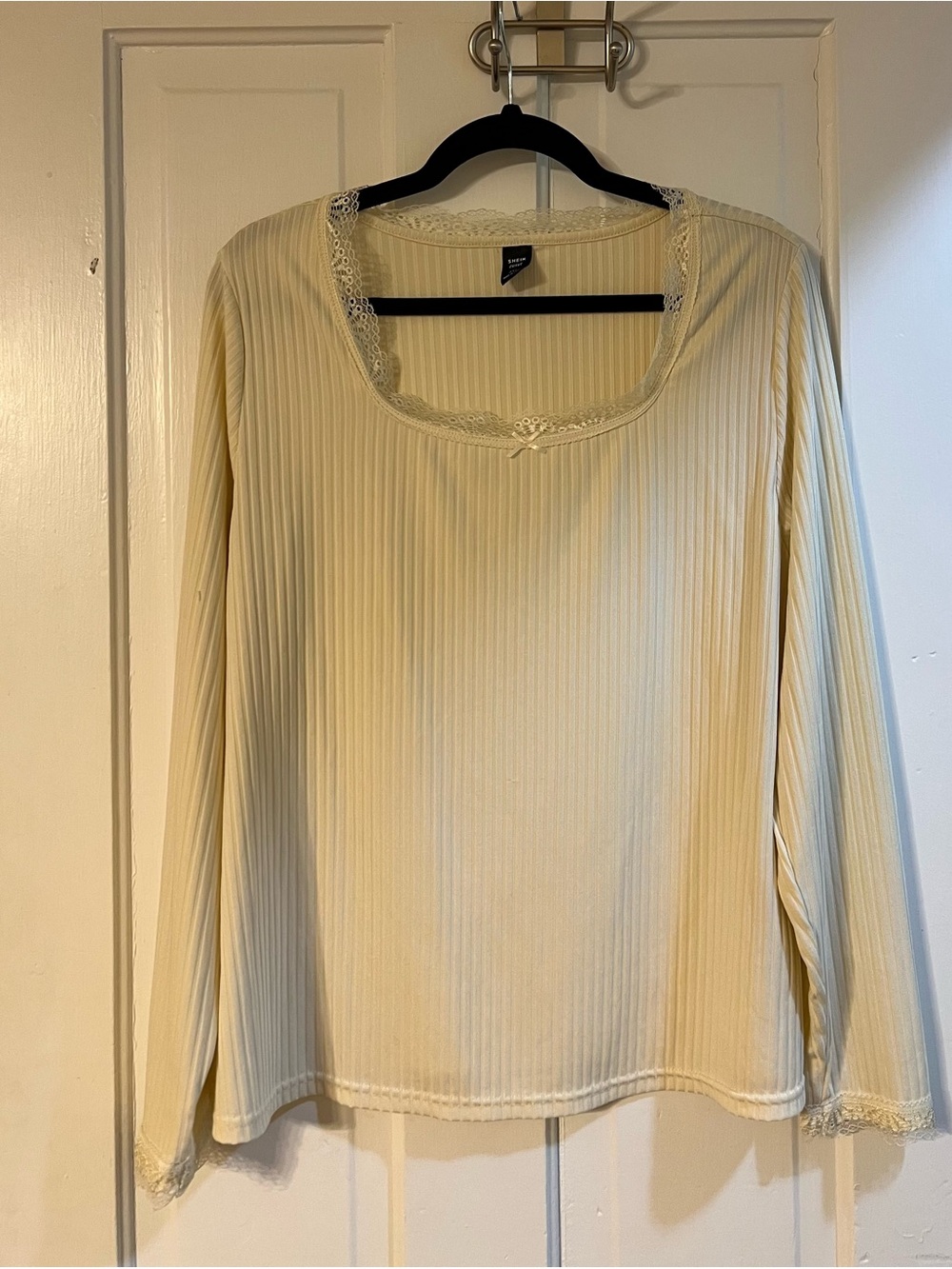 SHEIN Curve 3XL Cream Lace-Trim Ribbed